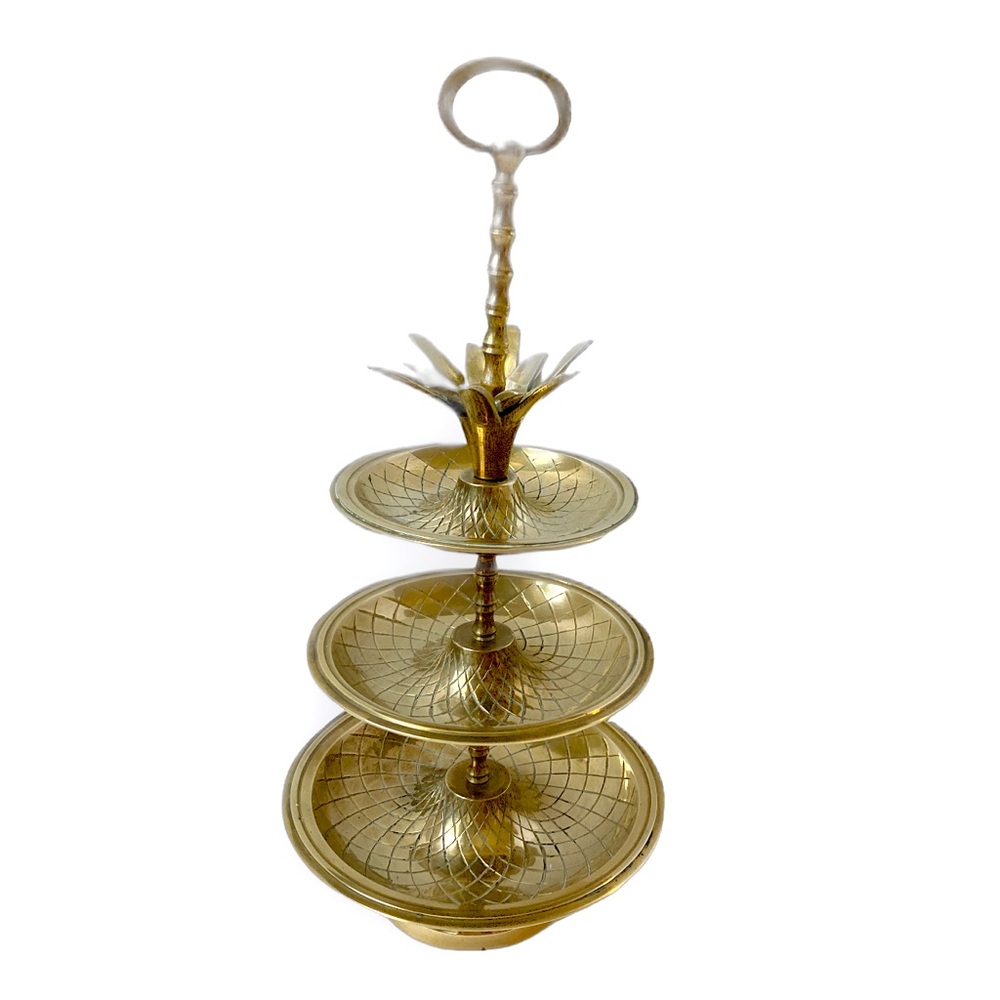 Vintage Midcentury Brass Pineapple Serving Tray Tiered